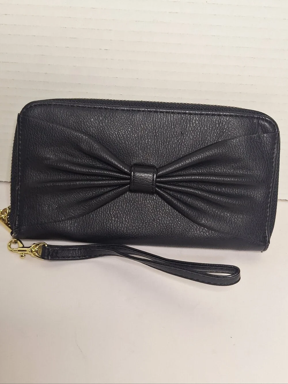 Women Cute Bow Long Faux Leather Zip Around Wallet Purse Credit Card Holder
